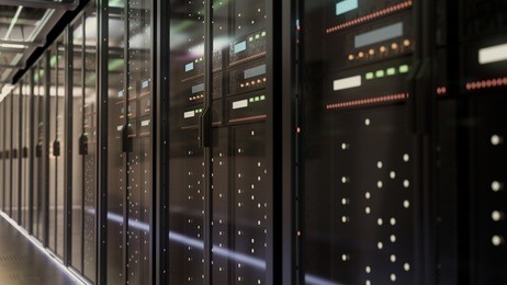 network server room with computers for digital tv ip communications and internet,3d rendering.