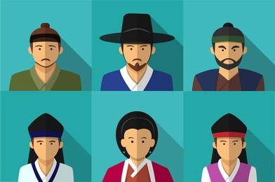 portrait of korean people in traditional costume