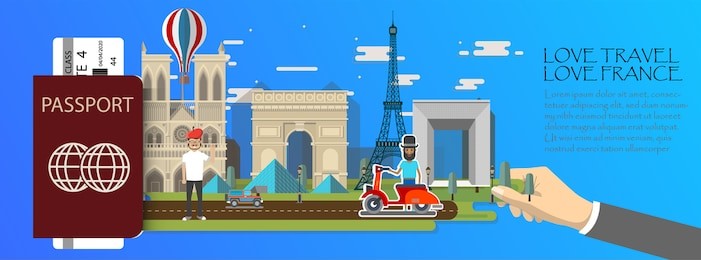 travel infographic .paris  infographic , passport  with landmarks of france .