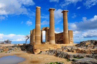ancient temple on the beach of the greek island of rhodes
