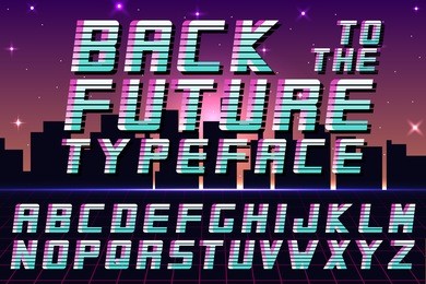 retro font - fashion 80-90s. vector english alphabet. futuristic latin letters.