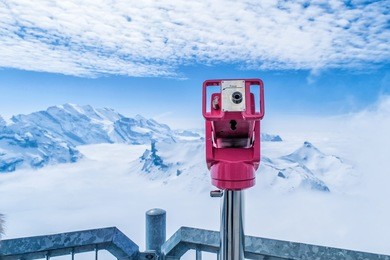 coin operated binocular viewer in schilthorn piz gloria from murren,switzerland