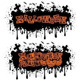 vector illustration lettering halloween party and jack-o-lantern pumpkins set on grunge background. 