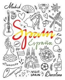 spain symbols and illustrations. spain hand drawn elements. visit spain vector clipart