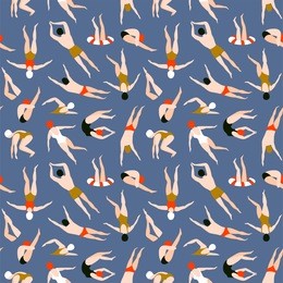 people swimming pattern. summer seamless background. summertime vector illustration with swimmers drawing in flat design. 