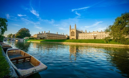 clare & king's college with beautiful sky at sunrise in cambridge, uk