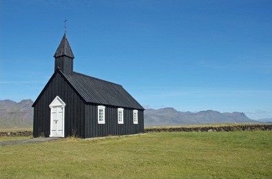 isolated church in budir, snaefellsnes peninsula, west iceland
