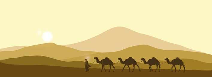 the brown silhouette of the caravan in the desert. camels in the sands. african landscape. vector illustration