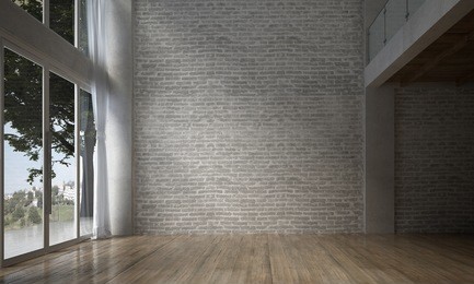 the interior design of empty room and living room and brick wall texture / 3d rendering new scene new model 