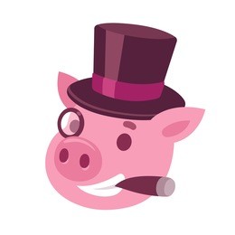 funny cartoon capitalist pig caricature. rich piggy boss with cigar, monocle and top hat. cute vector illustration.
