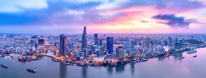 royalty high quality free stock image aerial view of ho chi minh city, vietnam. beauty skyscrapers along river light smooth down urban development in ho chi minh city, vietnam. 