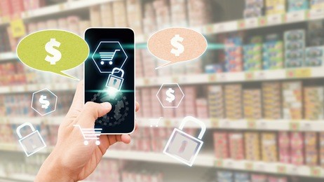 smart phone online shopping with security trust in supermarket 