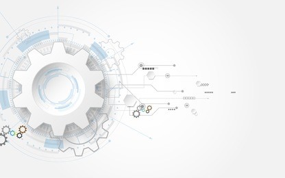 3d white paper gear wheel grey white abstract technology background with various technology elements
