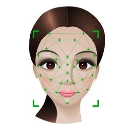 face recognition technology by the example of girl's face identification, vector illustration