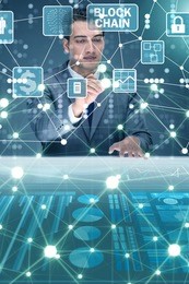 businessman in blockchain cryptocurrency concept