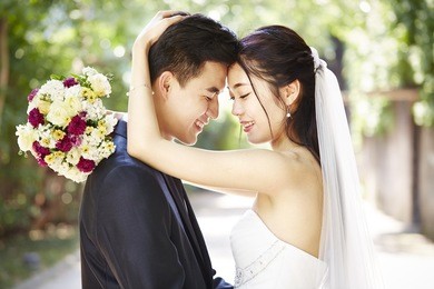 close-up portrait of intimate wedding couple.