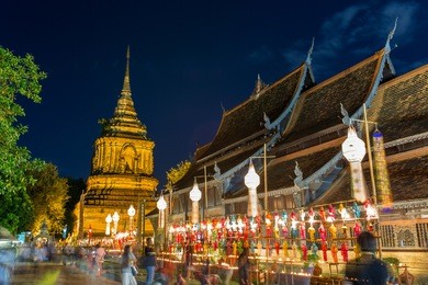 yi peng festival in wat  phan tao temple in chiang mai, thailand