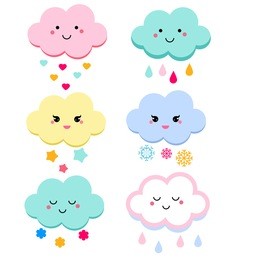 cute clouds vector illustration for kids. isolated design children, stickers. baby shower clouds in kawaii style