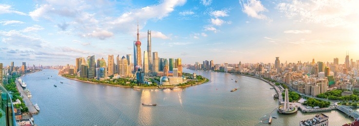 view of downtown shanghai skyline in china