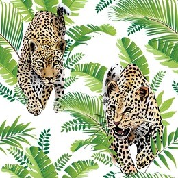 leopards palm leaves tropical watercolor in the jungle seamless background