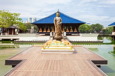 seema malaka buddhist temple in the beira lake in colombo, sri lanka. seema malaka is a part of the gangaramaya temple.