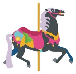 black carousel horse with pale mane and tail