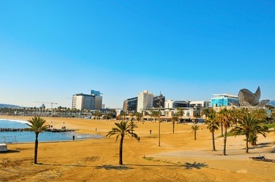 a view of barceloneta beach in barcelona, spain