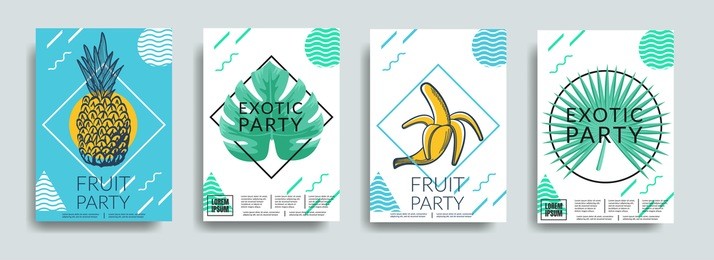 electronic music poster. modern club party flyer. summer fest cover. fashionable modern poster, summer party. vector illustration. memphis style banner