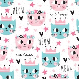 seamless colorful cat pattern vector illustration
