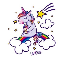 unicorn sitting on rainbow