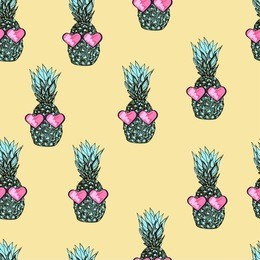 abstract pineapple, heart glasses, kids vector illustration, seamless pattern, design for textile texture, t-shirts, blouses, paper, wrapper, valentine cards
