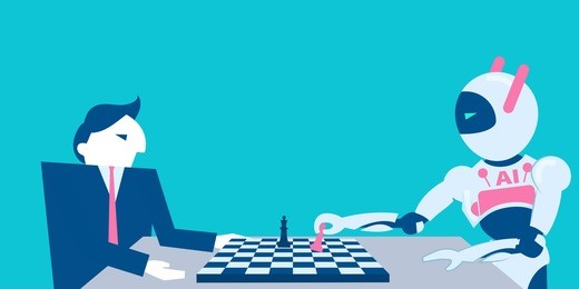 man with artificial intelligence on the blue background