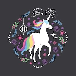 cute unicorn,  illustration for christmas card