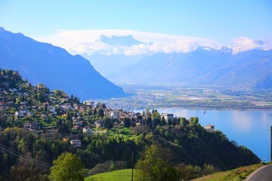 golden pass line along lake of geneva, swiss riviera, montreux, switzerland