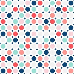 colorful circles seamless pattern. fashionable geometric background in trendy colors: soft pink, navy blue, mint, coral, red, light grey, white. simple dots texture. stylish design for decor, prints