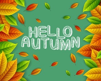 vector illustration of autumn leaves on green background