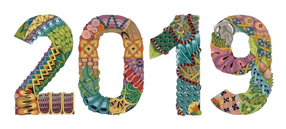 number 2019 zentangle. vector decorative object