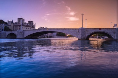 pont bonaparte across the saone river - bridge of lyon, france
