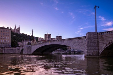 pont bonaparte across the saone river - bridge of lyon, france
