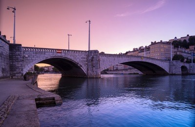 pont bonaparte across the saone river - bridge of lyon, france