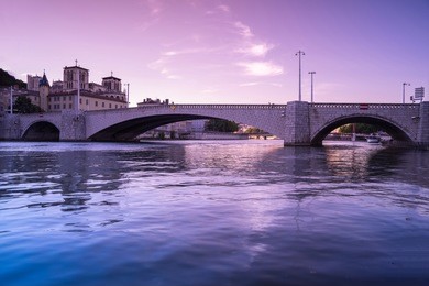 pont bonaparte across the saone river - bridge of lyon, france