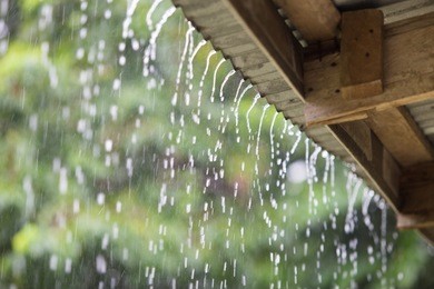 falling rain from the roof in the holiday morning,feel relaxing in comfort day