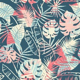 seamless exotic pattern with tropical plants and geometric background. hand draw texture.
vector template.