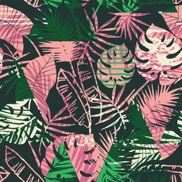 seamless exotic pattern with tropical plants and geometric background. hand draw texture.