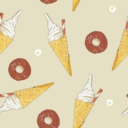 ice-cream cone and donut ,sweet set seamless pattern vector.