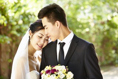 outdoor portrait of intimate wedding couple.