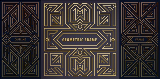 vector monogram design elements in trendy vintage and mono line style with space for text - abstract golden geometric frames, packaging template for luxury products. use for ad, poster, card, cover. 