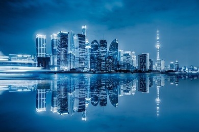 shanghai skyline panorama,landmarks of shanghai with huangpu river in china.