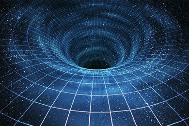 singularity of massive black hole or wormhole. 3d rendered illustration of curved spacetime.