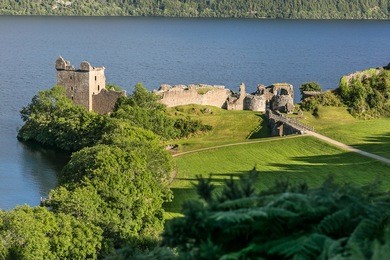 urquhart castle in summer evening, scotland, uk